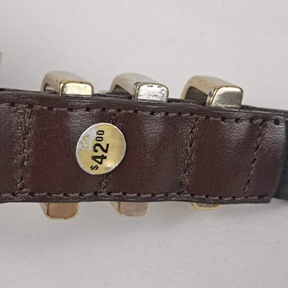 Brighton Brown Leather Belt Size Small 28 Silver and Gold Hardware Studded - Picture 8 of 10